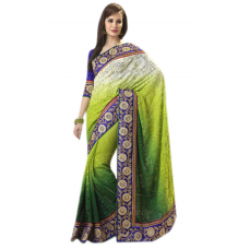 Charming Green Colored Embroidered Georgette Saree